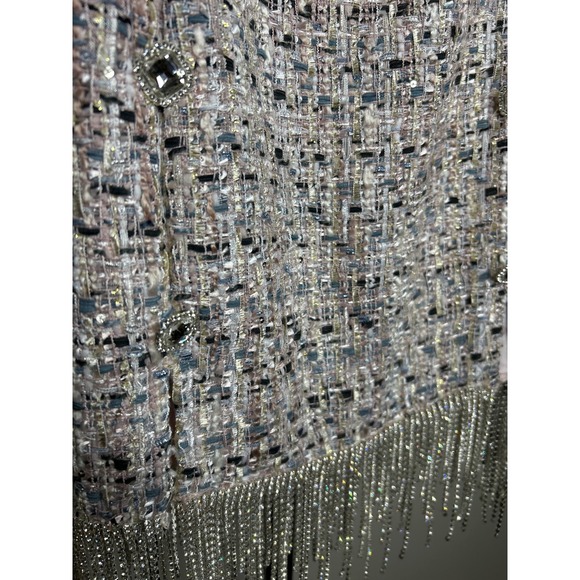STORIA Tweed rhinestone‎ Fringe Dress- medium-Square Neck Long Sleeve Mini NWT - Picture 7 of 7
